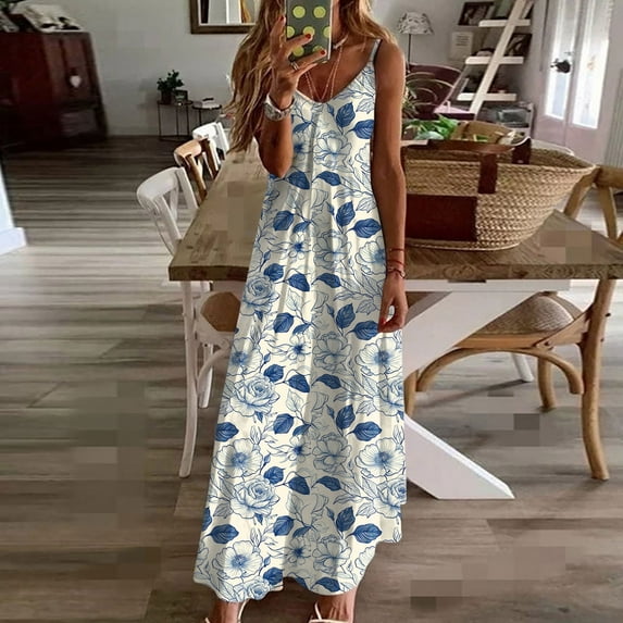 Taylonsss Summer Dresses For Women Print Sleeveless Round Neck Dress Casual Dresses