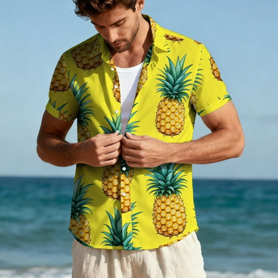 Taylonsss Unisex Hawaiian Print Short Sleeve Button Down Shirt for Summer Beach Casual Wear Breathable Polyester-Spandex Blend Shirt for Spring and Summer