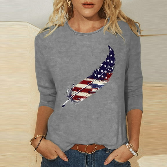 Taylonsss Women 3/4Sleeves Casual Shirts Pullover Loose Tunic Tops Print Blouse