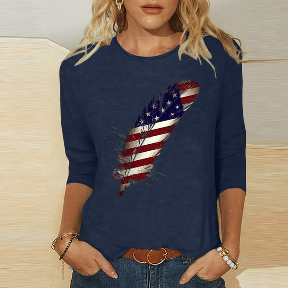 Taylonsss Women 3/4Sleeves Casual Shirts Pullover Loose Tunic Tops Print Blouse