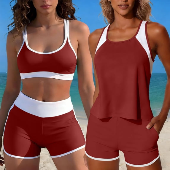 Taylonsss Women 3 Piece Tankini Swimsuits for Women Swim Tank Top Bathing Suits with Boy Shorts and Bra Athletic Swimwear