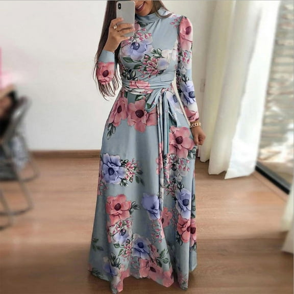 Taylonsss Women Fashion Casual Printed Tie Long Skirt Dress