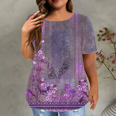Taylonsss Women Fashion Casual Printing Shirts Short Sleeve Loose Plus Size Tee Tops Round Neck Tunic Blouse
