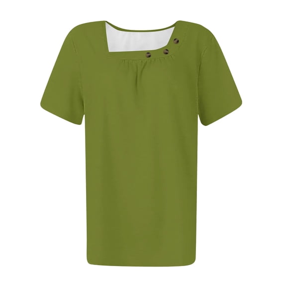 Taylonsss Women Fashion Summer Casual Solid Round Neck Short Sleeves Tshirt Blouse