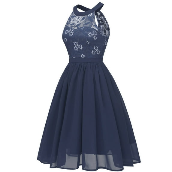 Taylonsss Women Lace Chiffon Halterneck Large Skirt Cocktail Prom Ballgown Vintage Dress