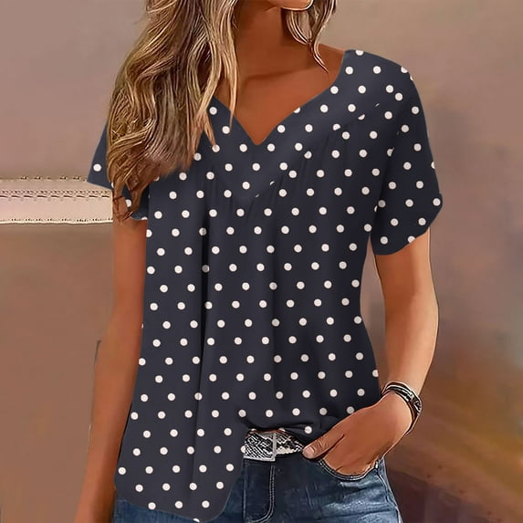 Taylonsss Women Plus Size Short Sleeves V-Neck Print Blouse Pullover Tops Short Sleeve Blouses