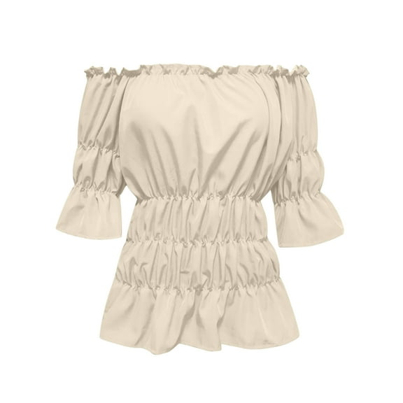 Taylonsss Women Renaissance Blouse Steampunk Pirate Shirt Off Shoulder Short Sleeve Smocked Blouse Tops