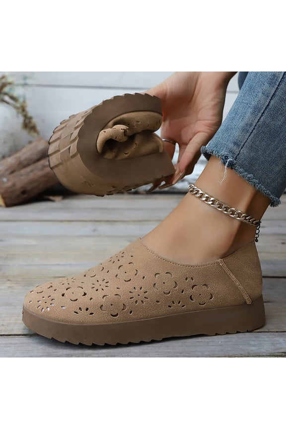 Women's Breathable Slip-On Flat Shoes Casual Fashionable French Style with Floral Cutout Comfortable for Summer Outdoor Leisure