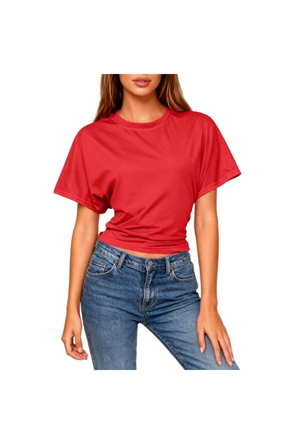 Women's Casual Backless Hollow Front and Back T-Shirt with Round Neck and Short Sleeves Polyester Material for Spring and Summer Fashion Wear