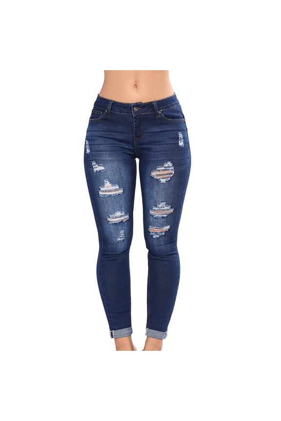 Women's Casual Fashion Jeans Pants Holes Jeans Pockets Jeans Pants