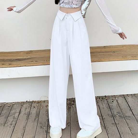 Taylonsss Women's Casual Lapel Suit Pants High Waist Drapey Wide Leg Comfortable Straight Long Office Work Everyday Spring Summer
