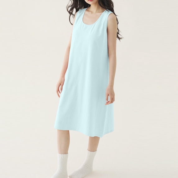 Taylonsss Women's Casual Long Nightdress Solid Color Sleeveless Round Neck Built-in Bra Fashion Sleepwear