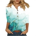 thumbnail image 1 of Taylonsss Women's Casual Round Neck Button Cotton Linen Printed Three Quarter Sleeve Top, 1 of 5
