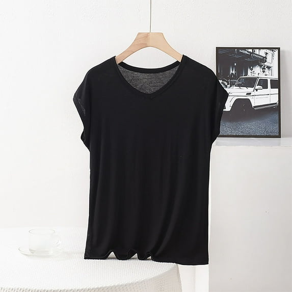 Taylonsss Women's Casual Short-Sleeve Sleepwear Solid Color Round Neck Home Loungewear