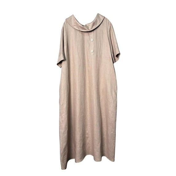 Taylonsss Women's Casual Solid Color Short Sleeve Turn-Down Collar Loose Fit Dress Relaxed Everyday Wear