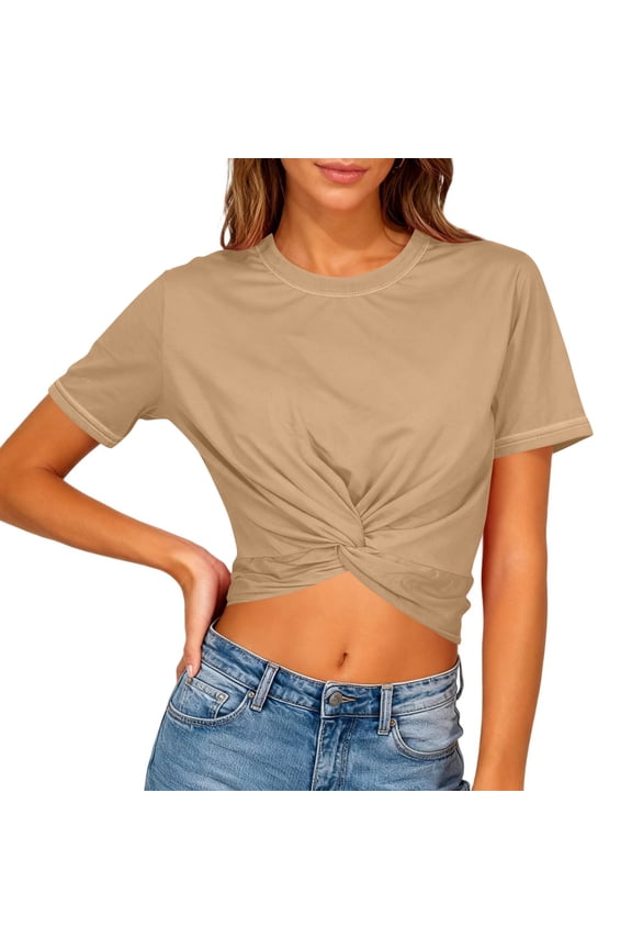 Women's Casual Wearable T-Shirt with Backless Hollow Front and Back Twist Knot Design Fashionable and Comfortable for Summer Spring Round Neck Short Sleeve Top
