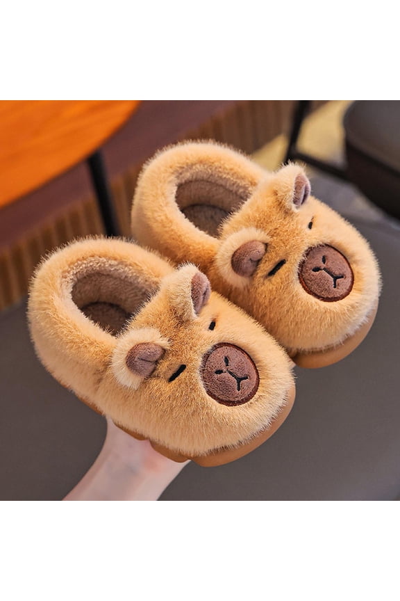 Women's Closed-Back Flat Slippers with Cute Bear Design Soft High-Density Fabric for Indoor Home Wear in Fall and Winter Non-Slip Comfortable Arch Support