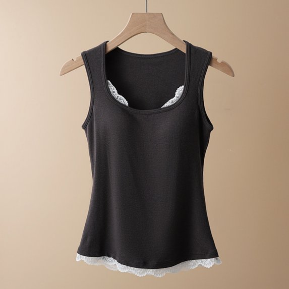 Taylonsss Women's Comfortable Lightweight Breathable Lace Trim Sleeveless Camisole with Built-in Bra for Summer Daily Wear and Sleepwear