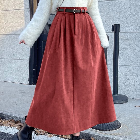 Taylonsss Women's Corduroy Long Skirt with Adjustable Waist Belt Winter Fashion Casual and Dressy Bottom for Daily Office Party Wear Polyester Material
