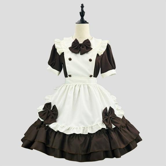 Taylonsss Women's Cosplay Dress Solid Color Cute Japanese Maid Style Square Neck Short Sleeve Knee-Length Anime Costume