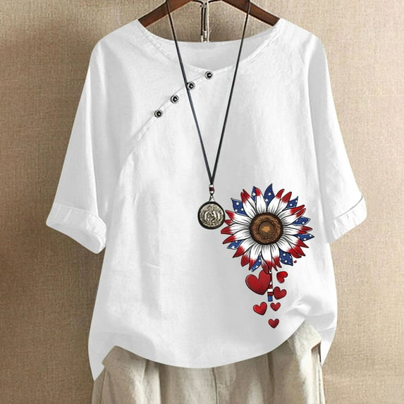 Taylonsss Women's Cotton And Linen Printed T-shirt For Slimming And Casual Personality Printing Top For Women's Clothing