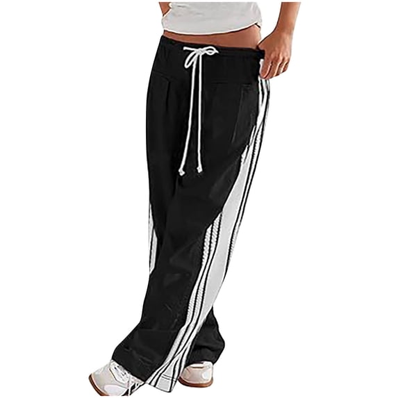 Taylonsss Women's Drawstring Elastic Waist Side Stripe Comfortable Pocket Straight Leg Track Pants for Spring Summer Casual Wear