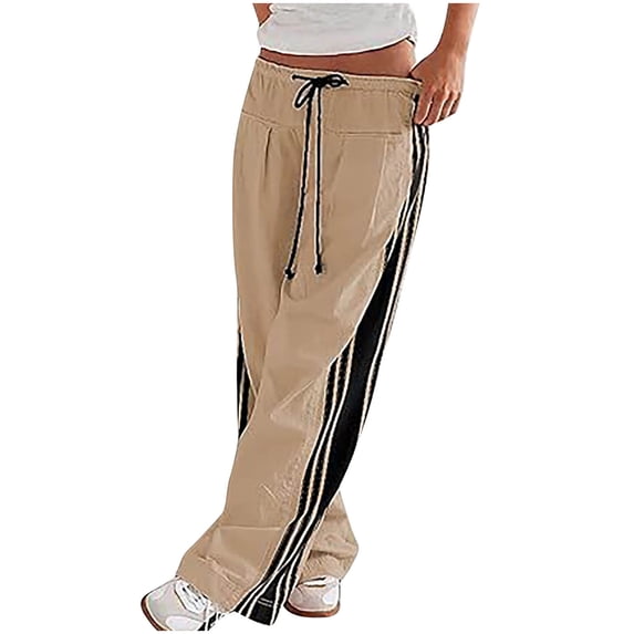 Taylonsss Women's Drawstring Elastic Waist Side Stripe Comfortable Pocket Straight Leg Track Pants for Spring Summer Casual Wear
