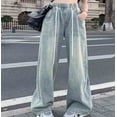 thumbnail image 1 of Taylonsss Women's Elastic Waist Comfort Fit Straight Wide Leg Denim Jeans with Functional Pockets for Casual and Everyday Wear, 1 of 6