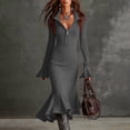 thumbnail image 1 of Taylonsss Women's Elegant Knit Sweater Maxi Dress with Long Sleeve Flared Sleeves and Half-Zip Closure for Winter Warmth Casual Home and Office Wear, 1 of 9