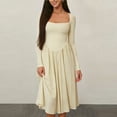 thumbnail image 1 of Taylonsss Women's Elegant Long Sleeve Square Neck Fitted Waist Slim Solid Midi Dress in Polyester-Spandex for Versatile Office and Casual Wear, 1 of 5