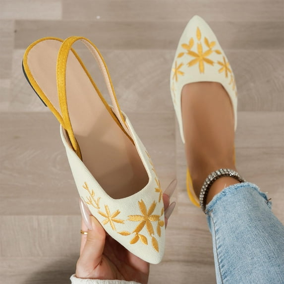 Taylonsss Women's Embroidered Flowers Pointed Toe Flat Sandals Fashion Casual Comfortable Slingback Straps for Office Date and Everyday Wear