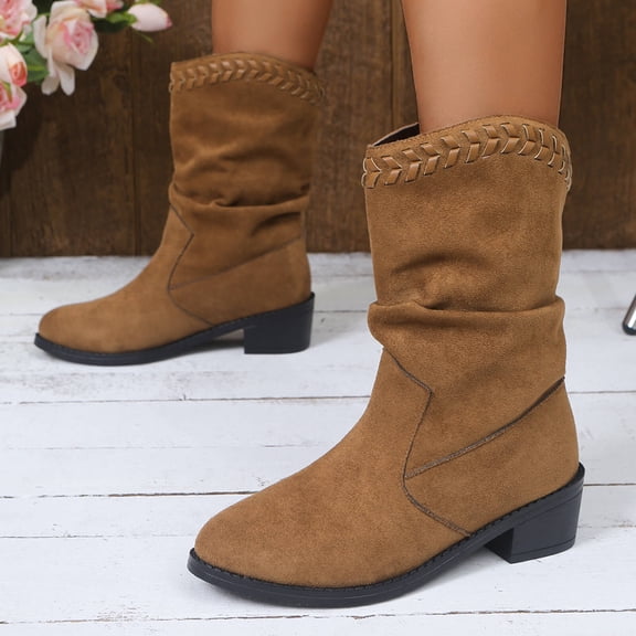 Taylonsss Women's Fashion Casual Round Toe Chunkys Low Blocks Heel Pull-On Ankle Boots for Winter Comfortable All-Day Wear Short Boots with Rubber Sole