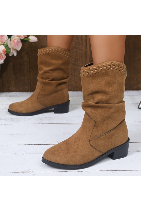 Women's Fashion Casual Round Toe Chunkys Low Blocks Heel Pull-On Ankle Boots for Winter Comfortable All-Day Wear Short Boots with Rubber Sole