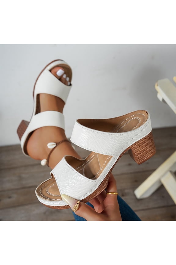 Women's Fashion Casual Summer Chunky Heel Thick Bottom Hollow One-Strap Slippers with All-Day Comfort for Office Commute and Daily Activities