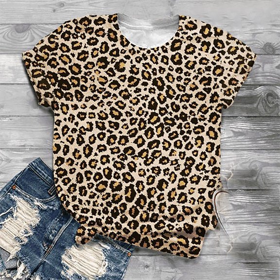 Taylonsss Women's Fashion Cute Leopard Print Pullover Casual Bottom Shirt Top