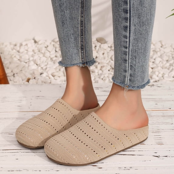 Taylonsss Women's Fashionable Breathable Knit Mesh Slip-On Mules with Round Toe Hollow Out Design for Casual Comfortable Versatile Daily Wear in Spring and Summer