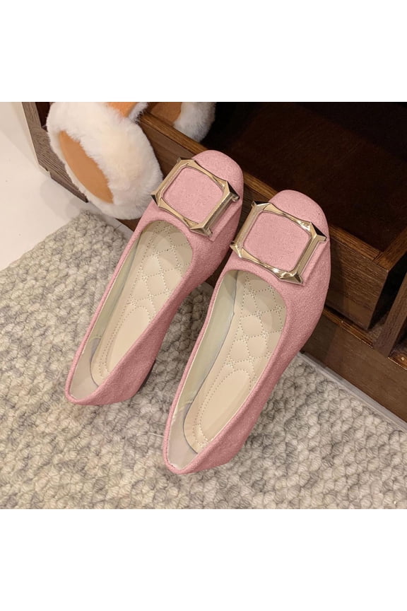 Women's Fashionable Casual Flat Loafers with Decorative Metal Buckle Spring and Fall Comfortable Soft Cloth Shoes for Daily Wear Large Size