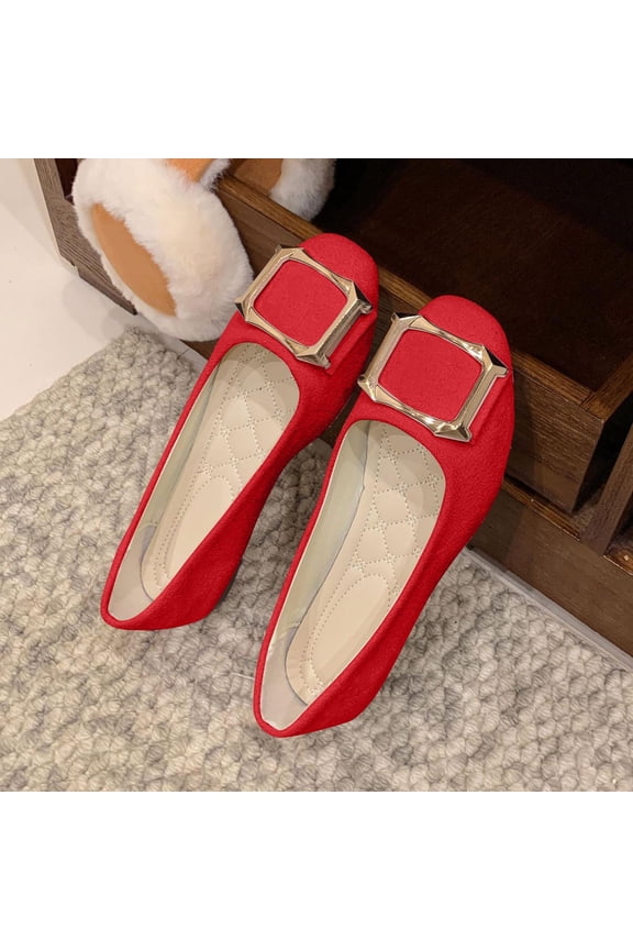 Women's Fashionable Casual Flat Loafers with Decorative Metal Buckle Spring and Fall Comfortable Soft Cloth Shoes for Daily Wear Large Size