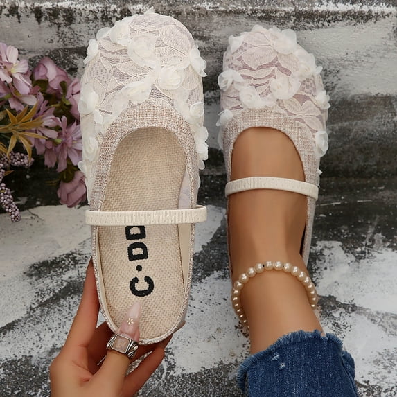 Taylonsss Women's Fashionable Casual Flats with Romantic Lace Embellishment Breathable Design Comfortable Flat Sole Versatile Slip-On for Daily Use in Spring and Summer
