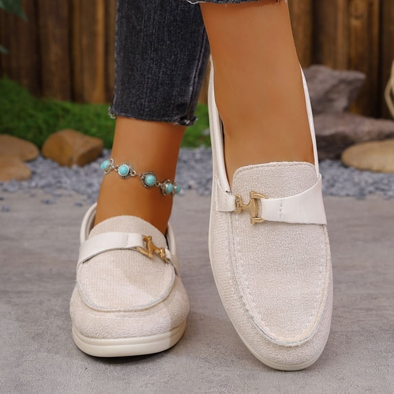 Taylonsss Women's Fashionable Casual Versatile Slip-On Loafers with Metal Chain Detail Flat Comfortable Spring Summer Shoes for Daily Wear and Commuting