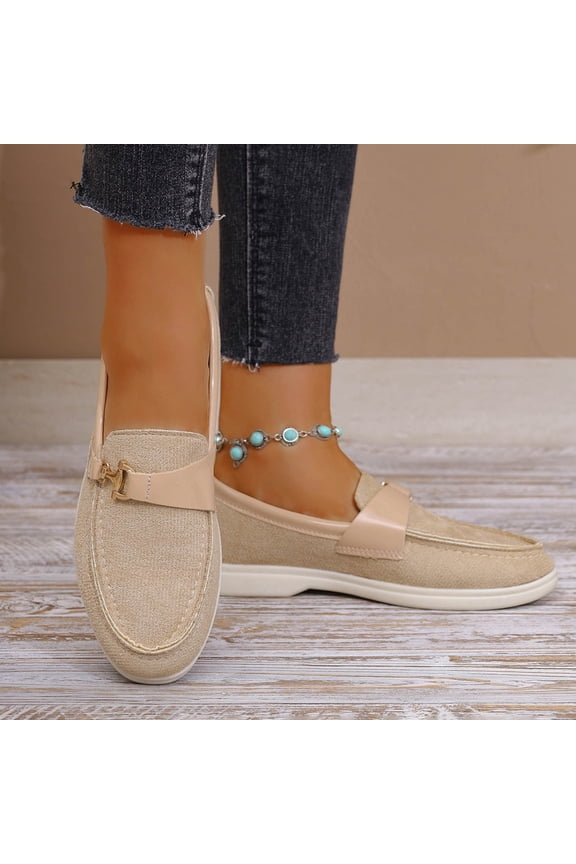 Women's Fashionable Casual Versatile Slip-On Loafers with Metal Chain Detail Flat Comfortable Spring Summer Shoes for Daily Wear and Commuting