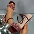 thumbnail image 1 of Taylonsss Women's Fashionable Plus Size Crystal Rhinestone Block Heel Sandals with Adjustable Ankle Strap and Straight Toe Design for Summer Casual Comfort, 1 of 9