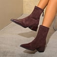 thumbnail image 1 of Taylonsss Women's Fashionable Pointed Toe Ankle Boots with Back Zipper and Chunkys Blocks Heel Winter Casual Comfortable Mid-Heel Short Boots in Mixed Materials, 1 of 8