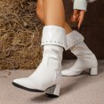 thumbnail image 1 of Taylonsss Women's Fashionable Winter Studded Faux Leather Mid-Calf Boots with Pointed Toe and Low Blocks Heel for Casual Wear Comfortable and Stable, 1 of 8