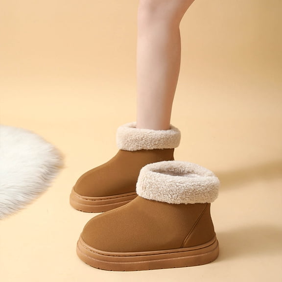 Taylonsss Women's Faux Fur Lined Short Snow Boots with Thick Sole for Fall and Winter Comfortable Non-Slip Casual Boots with Folded Collar Design