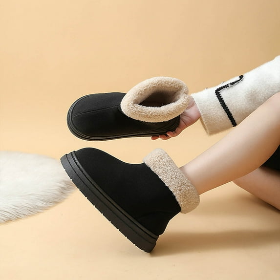 Taylonsss Women's Faux Fur Lined Short Snow Boots with Thick Sole for Fall and Winter Comfortable Non-Slip Casual Boots with Folded Collar Design