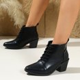 thumbnail image 1 of Taylonsss Women's Faux Leather Lace-Up Ankle Boots with Side Zipper and Blocks Heel for Winter Comfortable Pointed Toe Casual Boots with Cushioned Insole, 1 of 8