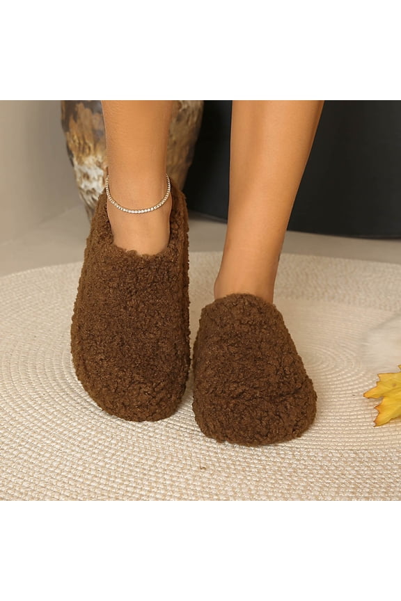Women's Fleece-Lined Slip-On Slippers with Soft Material for Home Use in Fall and Winter Comfortable and Warm Sandals