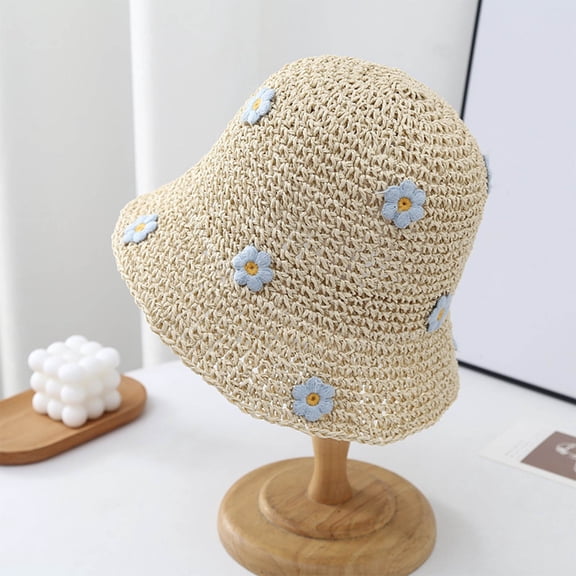 Taylonsss Women's Floral Foldable Straw Bucket Hat Sun Protection Wide Beach Vacation Outdoor Accessory