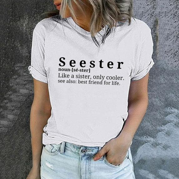 Taylonsss Women's Funny Printed Pattern Casual Fashion Soild Color Short Sleeve Tops Blouse